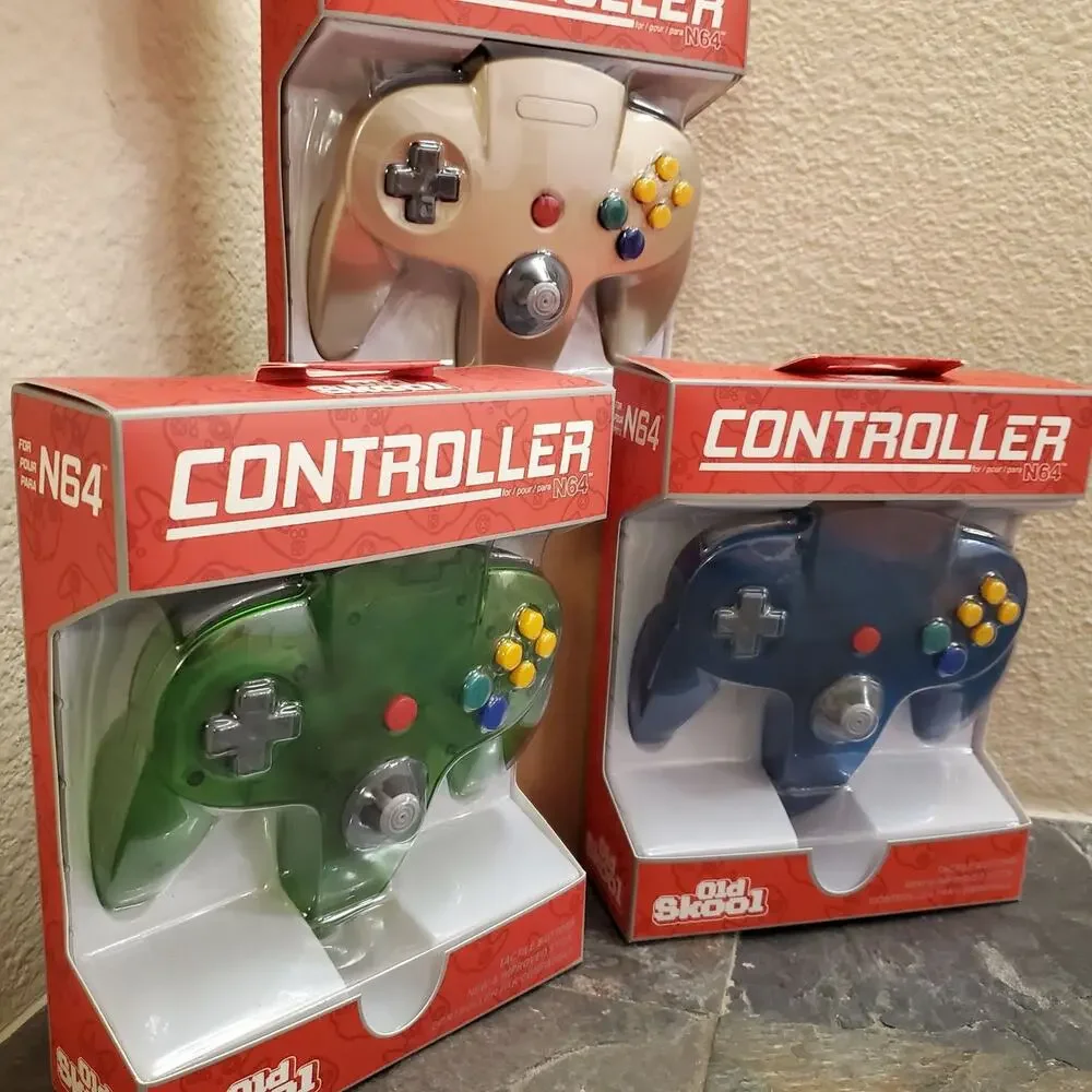 3 N64 Controllers - 3 Colors Bundle (NEW) Jungle Green / Ice Blue / Gold